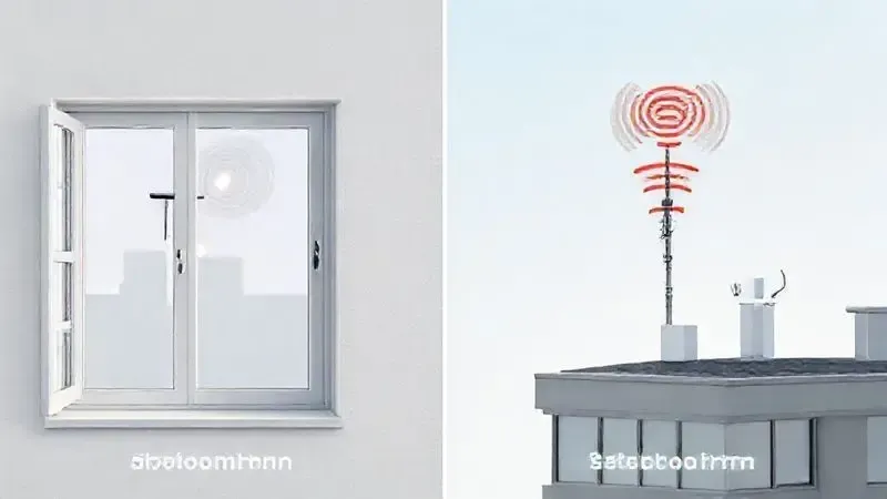 Comparação visual entre instalação e sinal de antenas digitais interna e externa