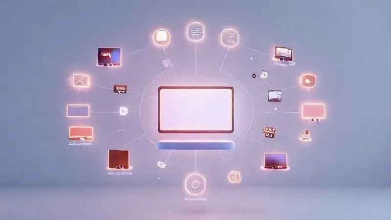 Ilustração artística 3D dos benefícios de uma TV box incluindo streaming, jogos e conectividade