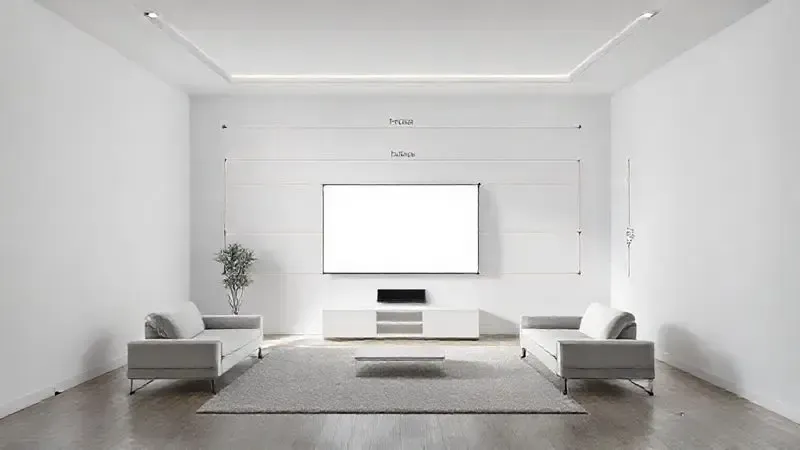 Visualização conceitual da relação entre tamanho da sala, distância de visualização e dimensão ideal da TV.