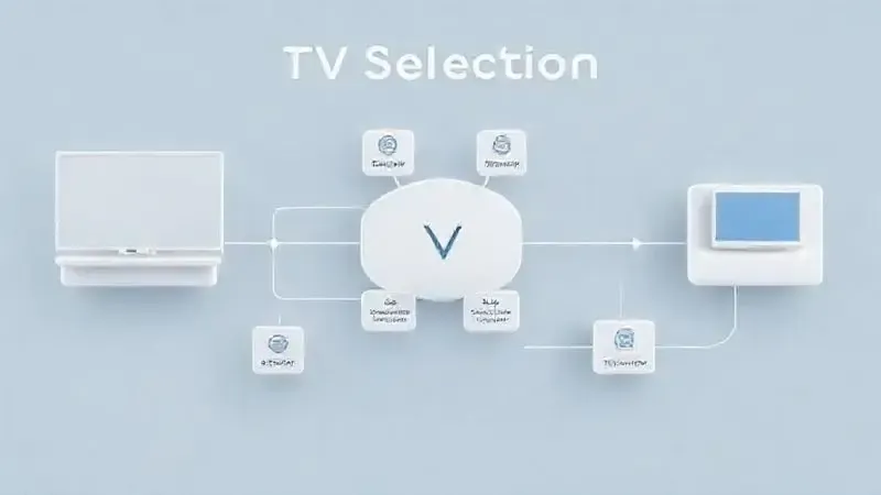 Conceito ilustrativo de processo decisório para escolha de TV com fatores-chave interconectados