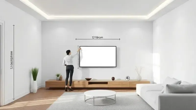 Representação visual conceitual para escolher tamanho ideal de TV baseado em distância da parede