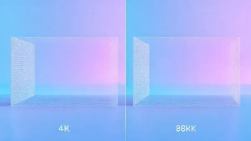 Ilustração comparativa conceitual entre resolução 4K e 8K mostrando diferença visual em qualidade de imagem