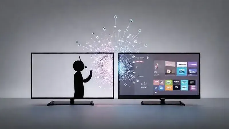 Comparação visual conceitual entre Android TV e sistemas operacionais tradicionais de smart TV