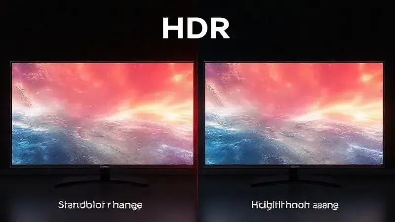 Ilustração conceitual comparando HDR com SDR mostrando diferenças de contraste e faixa dinâmica