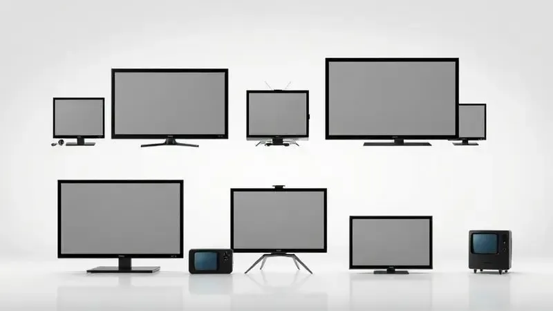 Ilustração conceitual comparativa de diferentes modelos e estilos de televisores modernos