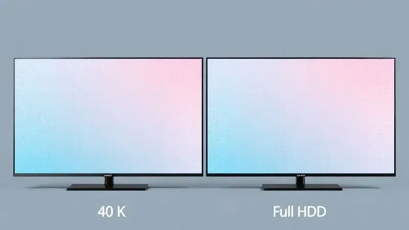 Comparação visual conceitual entre resolução 4K e Full HD mostrando diferença de densidade de pixels