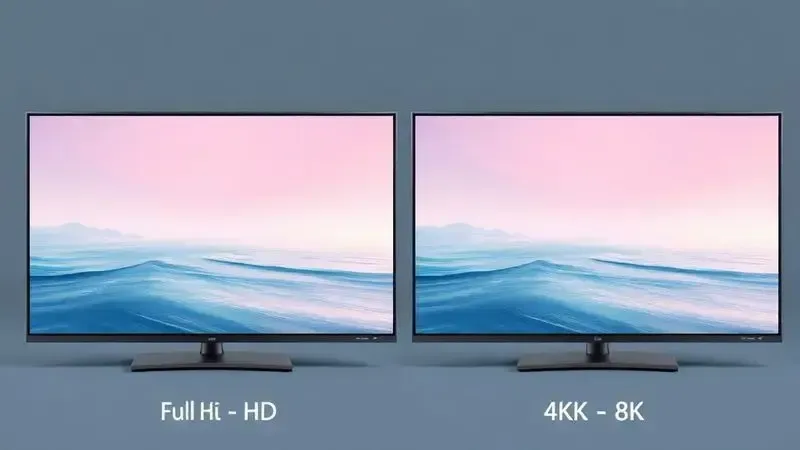 Comparação visual entre diferentes resoluções de tela HD, Full HD, 4K e 8K em ilustração conceitual