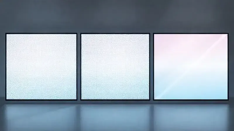 Ilustração artística comparando diferentes resoluções de tela mostrando a evolução da nitidez e densidade de pixels