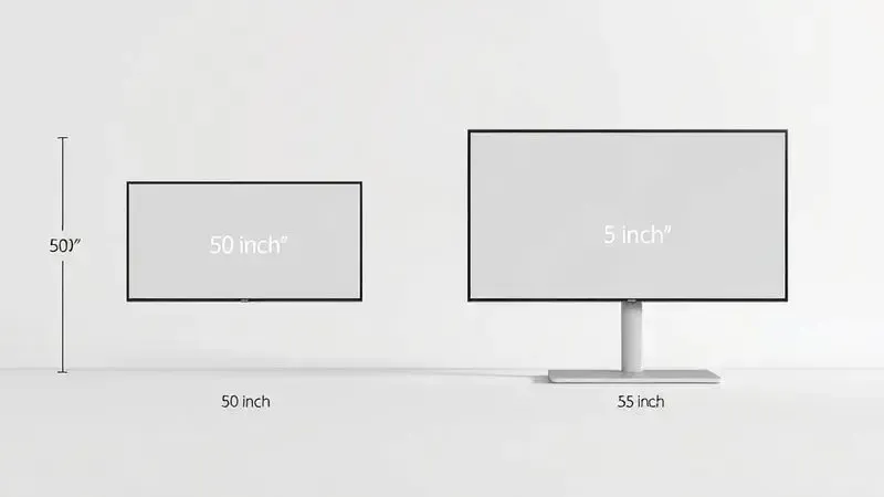 Ilustração conceitual comparando o tamanho de TVs de 50 e 55 polegadas lado a lado