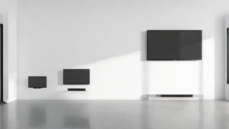 Ilustração comparativa dos diferentes tamanhos de televisores mostrando progressão de 32 a 85 polegadas