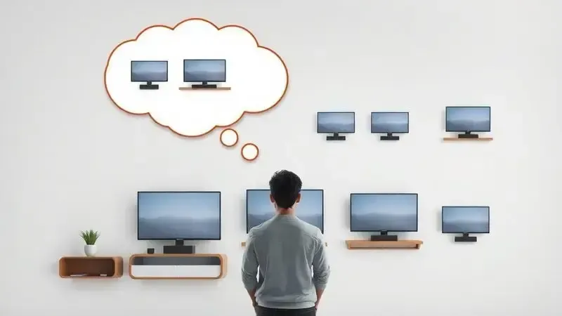 Conceito visual de comparação de tamanhos de TV para diferentes ambientes domésticos, ilustração realista.