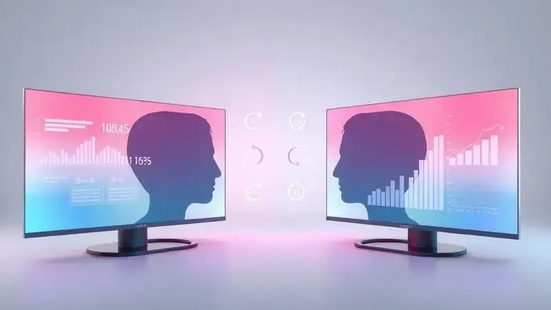 Ilustração conceitual de comparação entre tecnologias de televisores com elementos visuais de análise