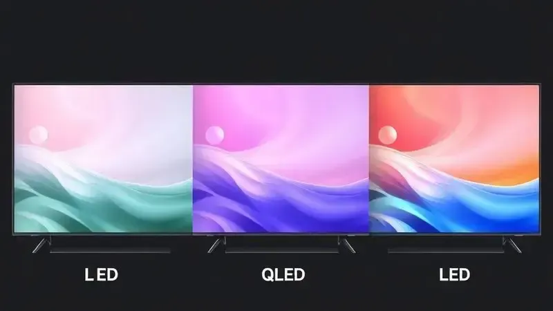 Ilustração comparativa de diferentes tecnologias de painel para TVs de 55 polegadas