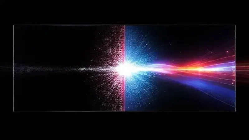 Ilustração digital mostrando diferenças conceituais entre QNED e OLED de forma abstrata
