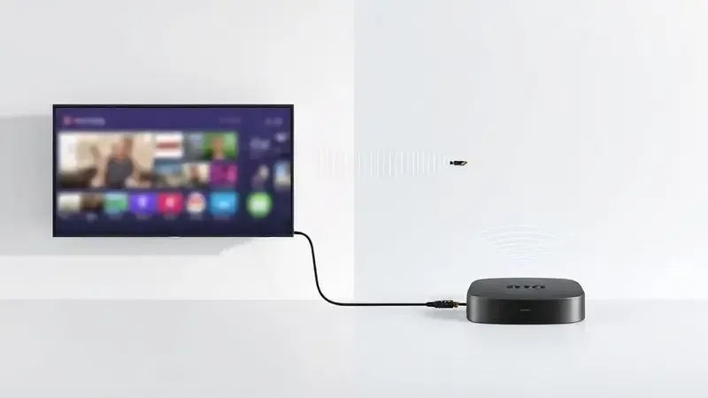 Ilustração conceitual mostrando como uma TV Box transforma uma televisão comum em dispositivo inteligente com streaming.