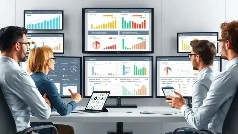 Equipe de especialistas analisando especificações técnicas de TVs em ambiente profissional