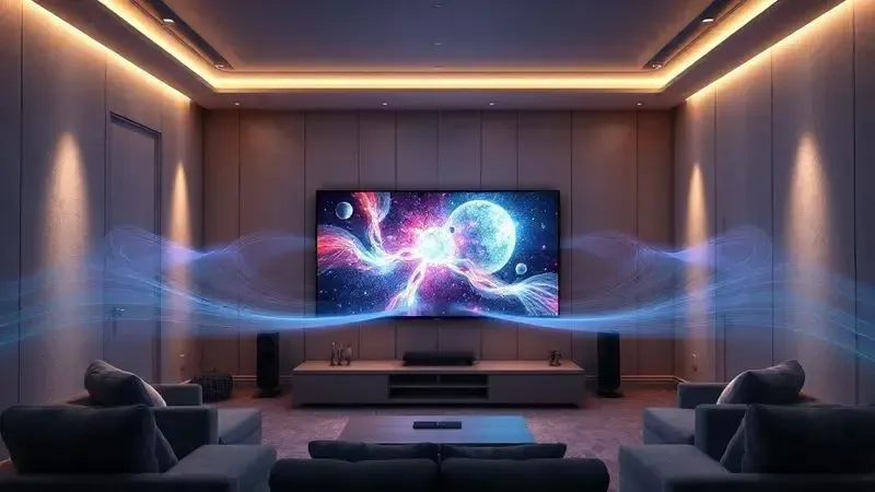 Conceito de experiência de cinema em casa com imagem e som de alta qualidade da TV