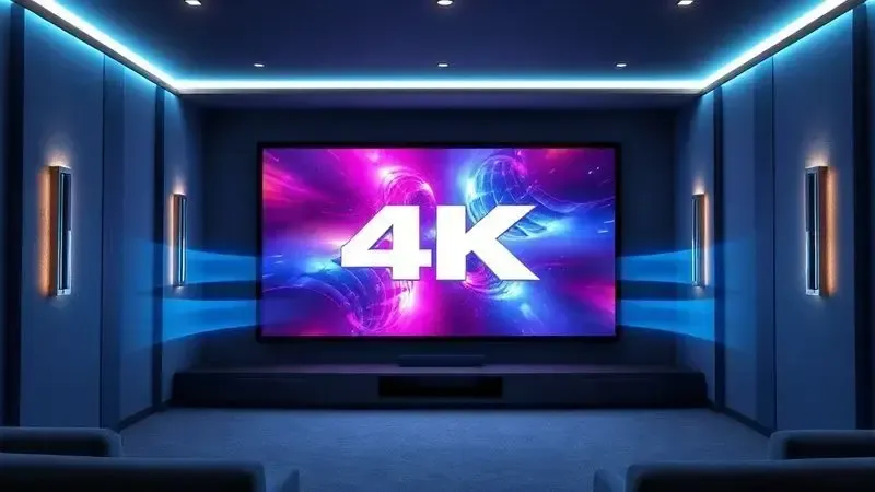 Conceito de experiência cinematográfica em casa com imagem 4K e som imersivo
