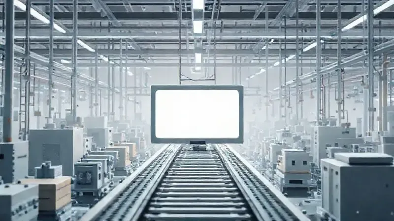 Cena conceitual de fabricação com elementos industriais e linha de produção abstrata