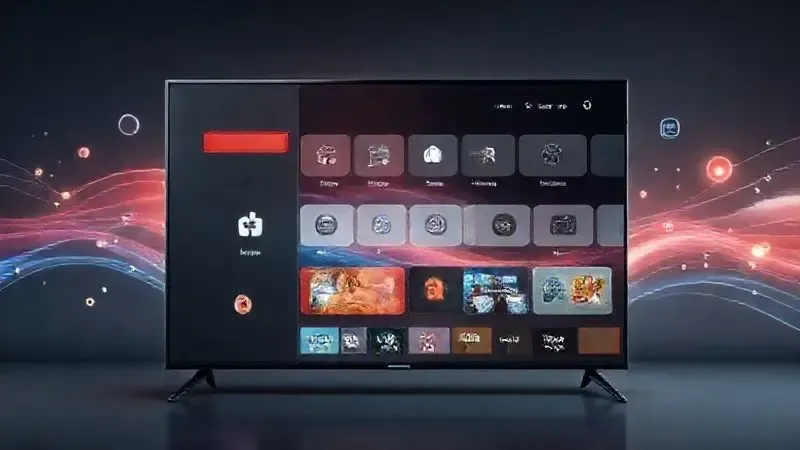 Ilustração artística da interface de navegação e menus do sistema Android TV