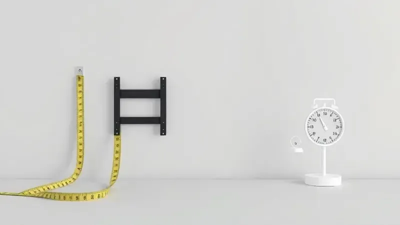 Ilustração conceitual sobre medição de tamanho e peso para escolha do suporte de TV adequado