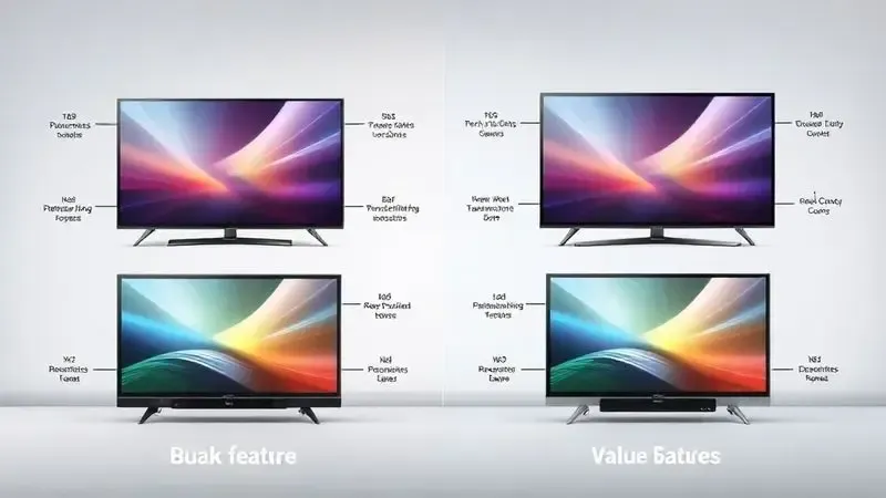 Ilustração conceitual comparando características de diferentes marcas de televisores