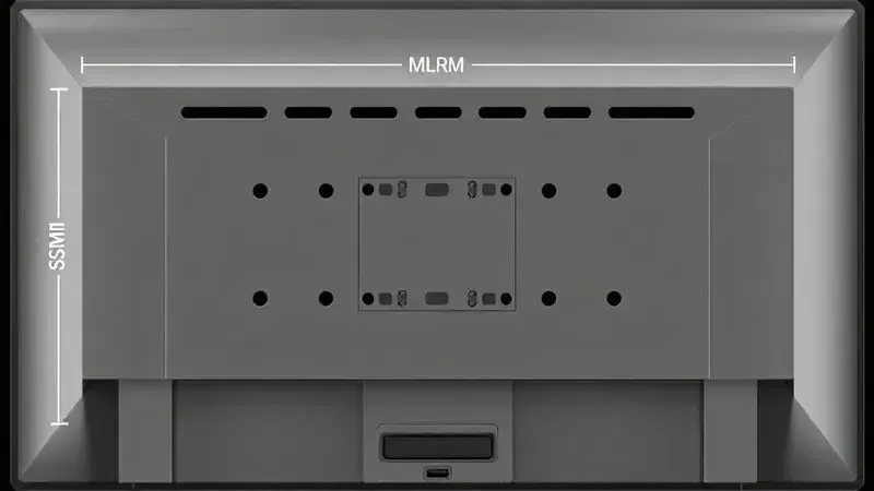 Ilustração do padrão VESA na parte traseira da TV com medidas em milímetros para compatibilidade.