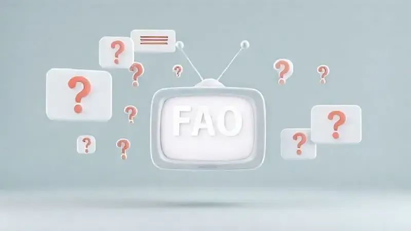 Ilustração conceitual de perguntas frequentes interagindo com ícone de televisão estilizado