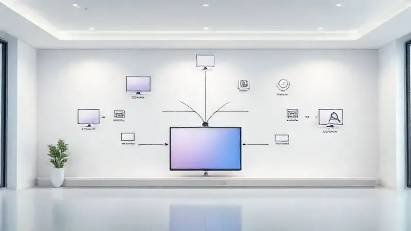 Processo visual de decisão para escolher TV ideal considerando tamanho, resolução, tecnologia e orçamento.