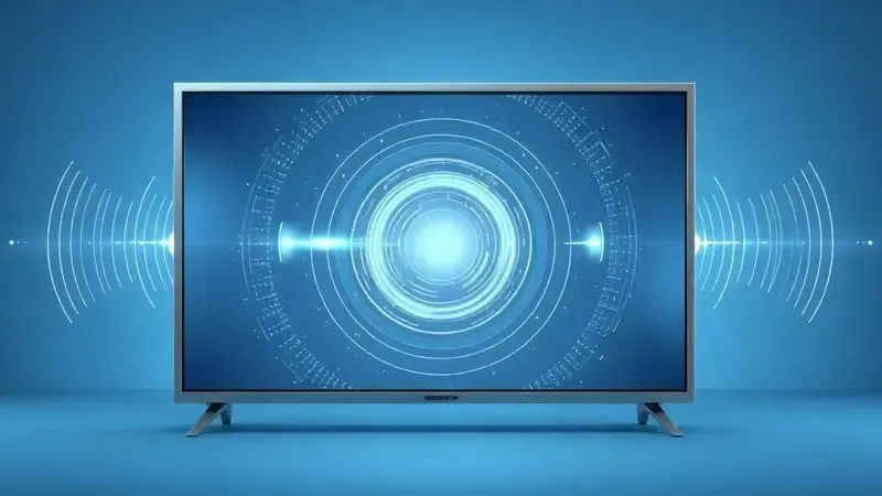 Representação conceitual da qualidade de som de Smart TV com ondas sonoras abstratas
