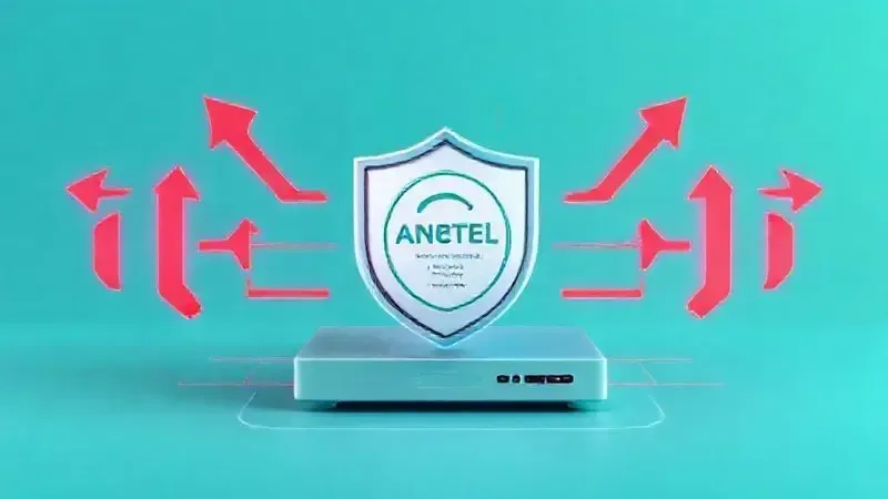 Conceito visual de segurança digital e proteção de dados com selo de certificação Anatel para TV Box.