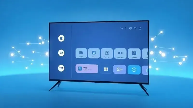 Interface de sistema smart TV Tizen com aplicativos e conexões em ambiente digital conceitual