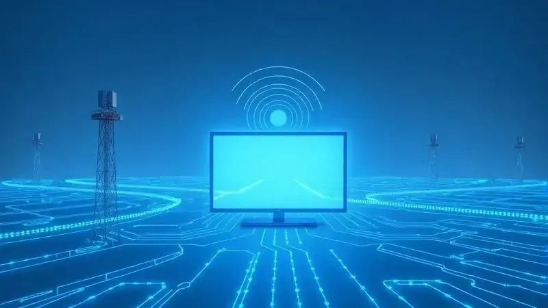 Representação artística da transmissão de sinal digital para televisão moderna com tecnologia