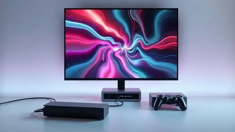 Render conceitual de configuração para jogos em TV com ênfase em desempenho visual